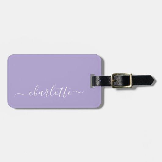 Elegant Lavender Lila Manuscript de Naam van het M Bagagelabel (Voorkant horizontaal)