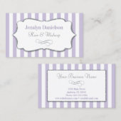 Elegant Lavender Lila Paars Stripe Silver Grey Visitekaartje (Voorkant / Achterkant)