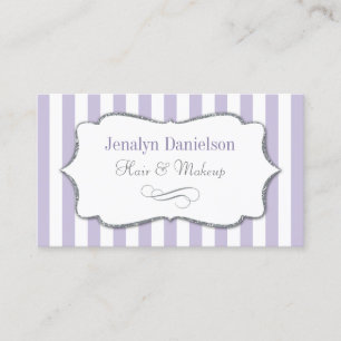 Elegant Lavender Lila Paars Stripe Silver Grey Visitekaartje