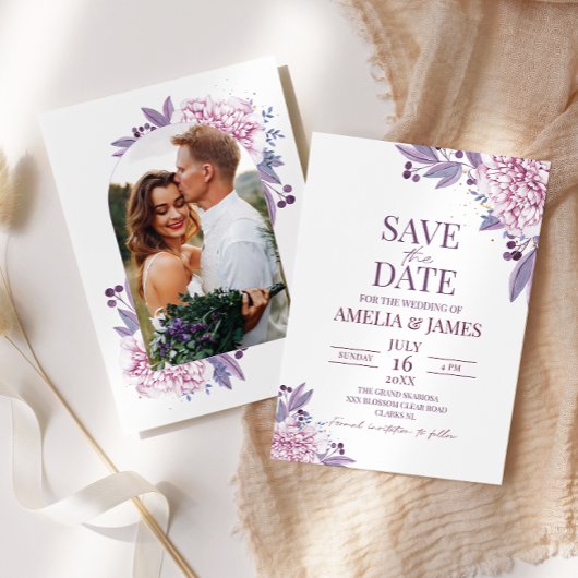 Elegant Lavender Lila Photo Arch Boho Invitation Kaart