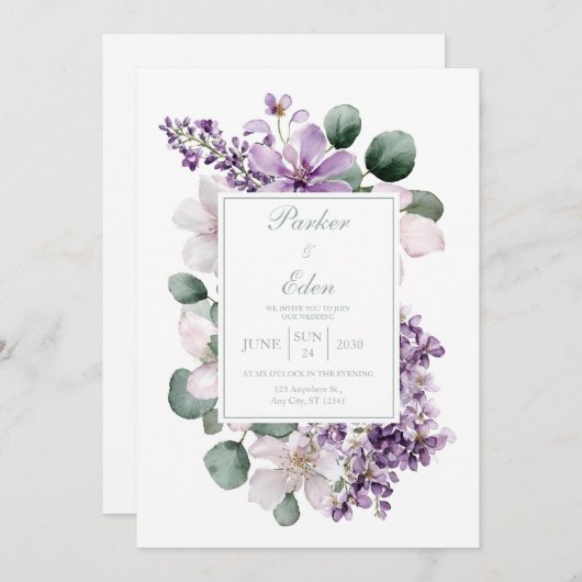 Elegant Lavender Lilac Eucalyptus Watercolor Kaart (Voorkant / Achterkant)