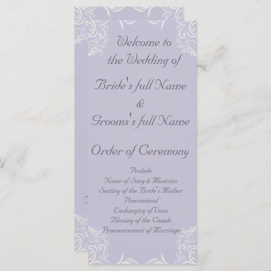 Elegant Lavender met White Swirls Wedding Programmakaart (Voorkant / Achterkant)