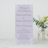 Elegant Lavender met White Swirls Wedding Programmakaart (Staand voorkant)
