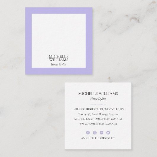 Elegant Lavender Modern Square Visitekaartjes (Voorkant / Achterkant)