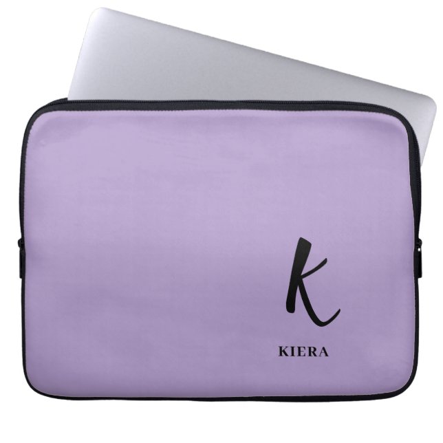 Elegant Lavender Monogram Laptop Sleeve (Voorkant)