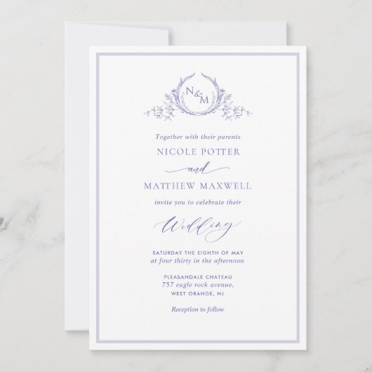 Elegant Lavender Monogram Weddenschap Kaart (Voorkant)