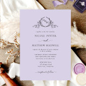 Elegant Lavender Monogram Wedding Kaart
