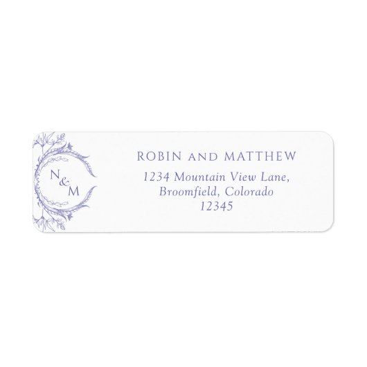 Elegant Lavender Monogram Wedding Return Address Etiket (Voorkant)