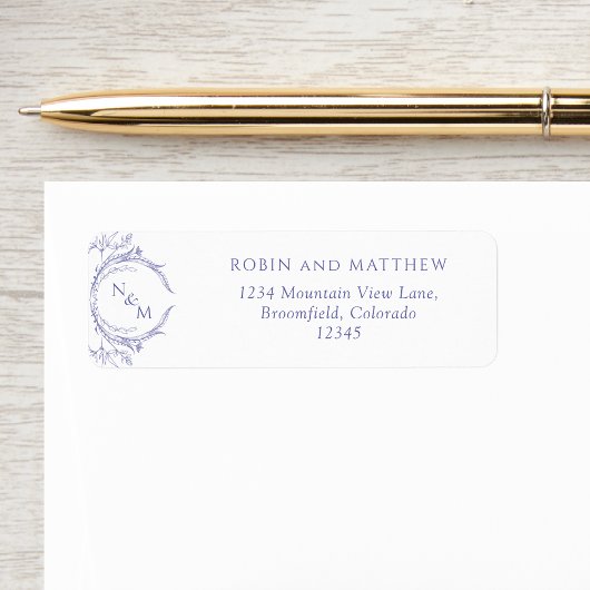 Elegant Lavender Monogram Wedding Return Address Etiket