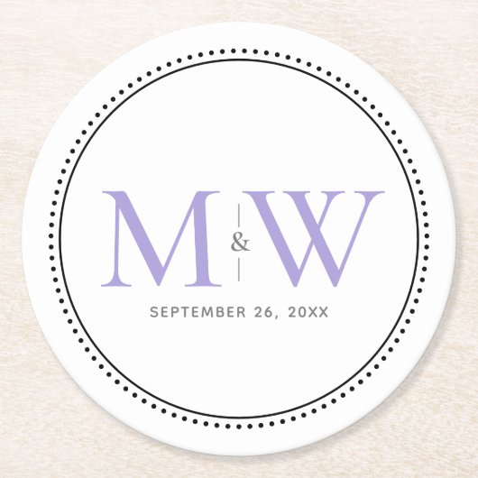 Elegant Lavender Monogram Wedding Ronde Kartonnen Onderzetter (Voorkant)