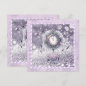 Elegant Lavender New Year 2026, Clock, Ribbons Feestdagenkaart (Voorkant / Achterkant)