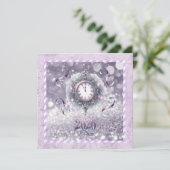 Elegant Lavender New Year 2026, Clock, Ribbons Feestdagenkaart (Staand voorkant)