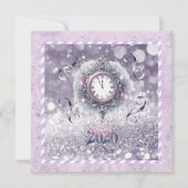 Elegant Lavender New Year 2026, Clock, Ribbons Feestdagenkaart (Voorkant)
