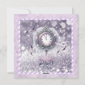 Elegant Lavender New Year 2026, Clock, Ribbons Feestdagenkaart (Achterkant)