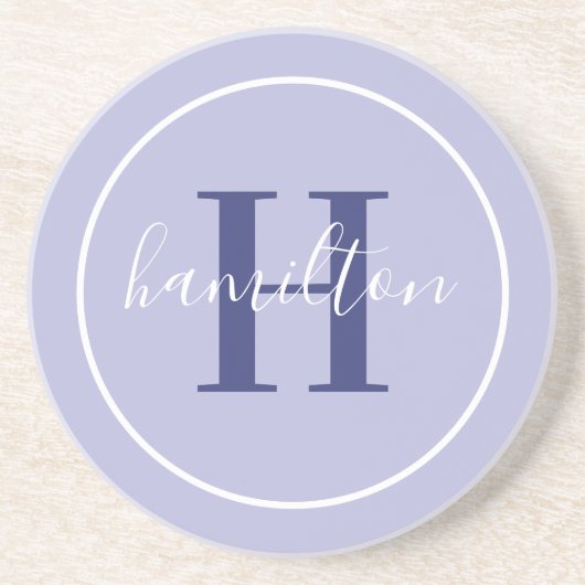 Elegant Lavender Paars Custom Monogram Initiaal Zandsteen Onderzetter (Voorkant)
