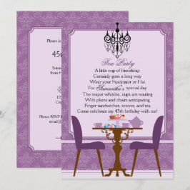 Elegant Lavender Paars Damask Birthday Tea Party Kaart