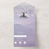 Elegant Lavender Paars Heart Leaf Tree Wedding All In One Uitnodiging (Binnen)