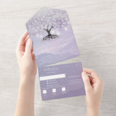 Elegant Lavender Paars Heart Leaf Tree Wedding All In One Uitnodiging (Afscheurbaar)