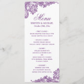 Elegant Lavender Paars Lace Pattern Weddenningmenu Menu (Voorkant)