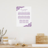 Elegant Lavender Paars Lace Wedding Seding Chart Poster (Keuken)