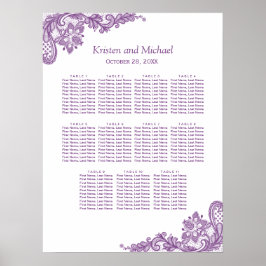 Elegant Lavender Paars Lace Wedding Seding Chart Poster