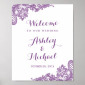 Elegant Lavender Paars Lace Wedding Sign Poster (Voorkant)