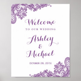 Elegant Lavender Paars Lace Wedding Sign Poster