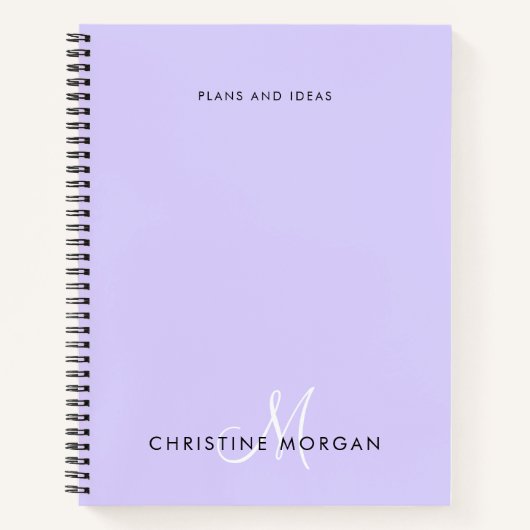 Elegant lavender paars name monogram initiaal notitieboek (Voorkant)