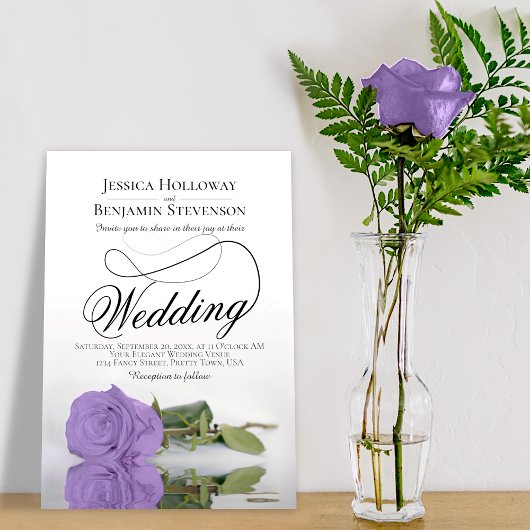 Elegant Lavender Paars Roos Classy Script Weddensc Kaart