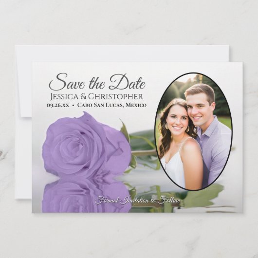Elegant Lavender Paars Roos Oval Foto Weddenschap Save The Date (Voorkant)