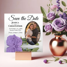 Elegant Lavender Paars Roos & Oval Photo Wedding Save The Date