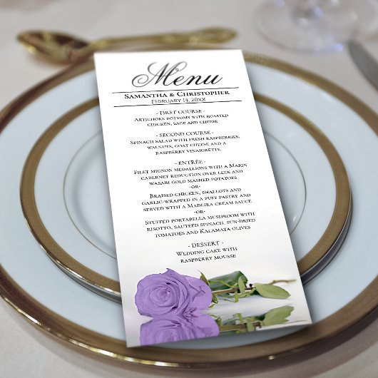 Elegant Lavender Paars Roos Reflections Wedding Menu