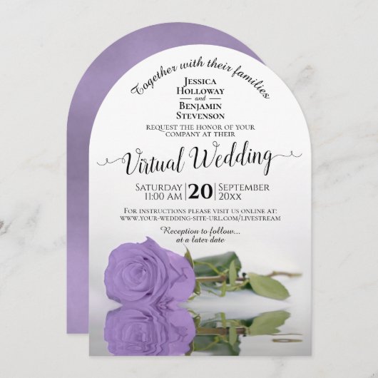 Elegant Lavender Paars Roos Virtual Wedding Kaart (Voorkant / Achterkant)