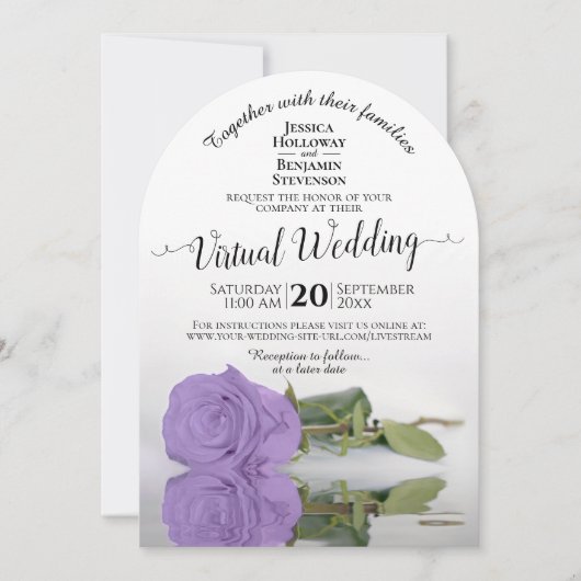 Elegant Lavender Paars Roos Virtual Wedding Kaart (Voorkant)