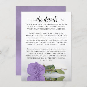 Elegant Lavender Paars Roos Wedding Details Informatiekaartje