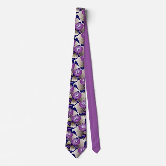 Elegant Lavender Paars van White Floral Pattern Stropdas (Voorkant)