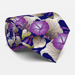 Elegant Lavender Paars van White Floral Pattern Stropdas