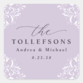 Elegant Lavender Paars Wedding Classic Vierkante Sticker (Voorkant)