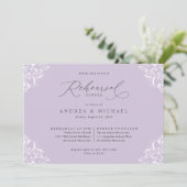 Elegant Lavender Paars Wedding Rehearsal Dinner Kaart (Staand voorkant)