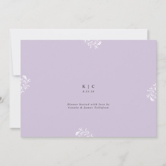 Elegant Lavender Paars Wedding Rehearsal Dinner Kaart (Achterkant)