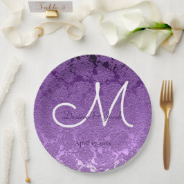 Elegant Lavender Paars White Wedding Monogram Papieren Bordje