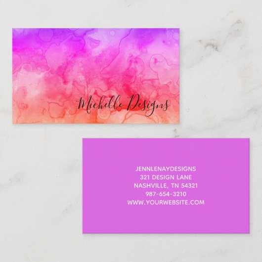 Elegant Lavender Paarse Coral Oranje Waterverf Visitekaartje (Voorkant / Achterkant)