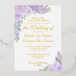 Elegant Lavender Paarse Floral Formal Wedding Folie Uitnodiging