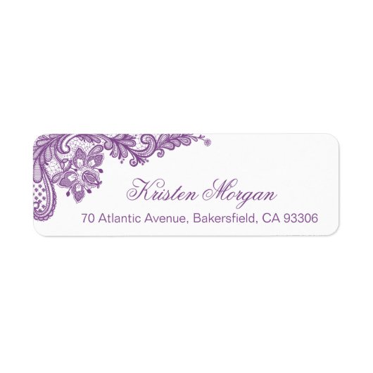 Elegant Lavender Paarse Floral Lace Wedding RSVP Etiket (Voorkant)