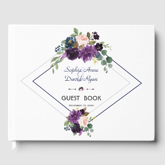 Elegant Lavender Paarse Floral Navy Blue Wedding Gastenboek (Voorkant)