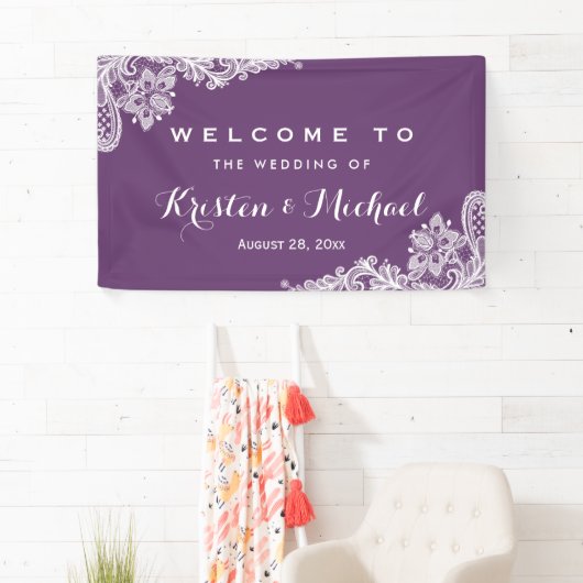 Elegant Lavender Paarse Lace Pattern Weddenschap Spandoek (Insitu)