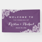 Elegant Lavender Paarse Lace Pattern Weddenschap Spandoek (Horizontaal)