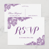 Elegant Lavender Paarse Lace Wedding RSVP Uitnodiging Briefkaart (Voorkant / Achterkant)