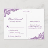 Elegant Lavender Paarse Lace Wedding RSVP Uitnodiging Briefkaart (Achterkant)