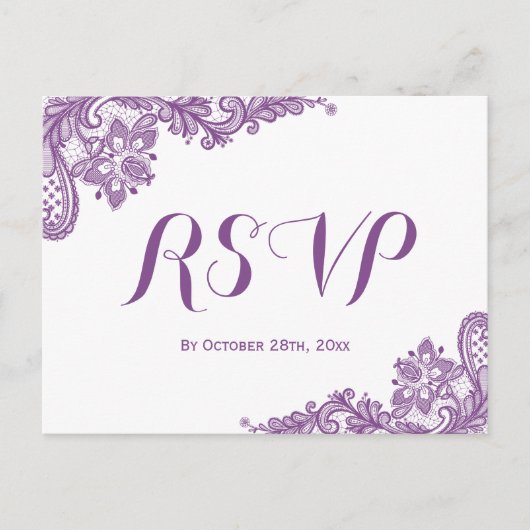 Elegant Lavender Paarse Lace Wedding RSVP Uitnodiging Briefkaart (Voorkant)